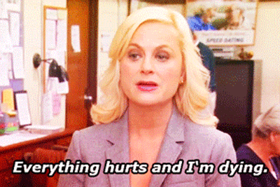 GIF of Leslie Knope from Parks and Rec saying "Everything hurts and I'm Dying"
