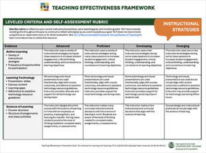 Self-assessment rubric for instructional strategies