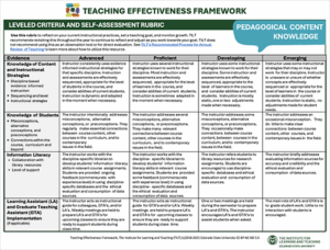 self assessment rubric for Pedagogical Content Knowledge