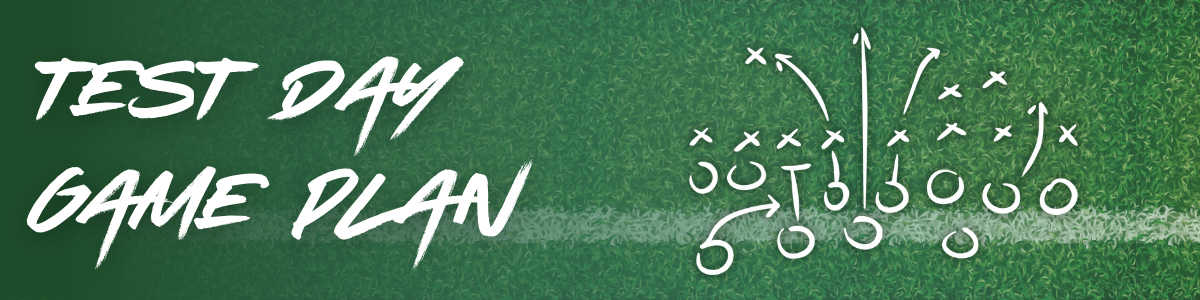 football field with a written up play drawn up with the text "Test Day Game Plan" written on top