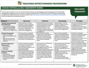 Inclusive Pedagogy domain self assessment rubric screenshot