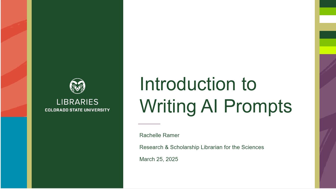 Presentation opening slide that reads "Introduction to Writing AI Prompts
