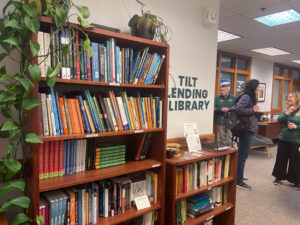 Photo of the TILT Lending Library shelves