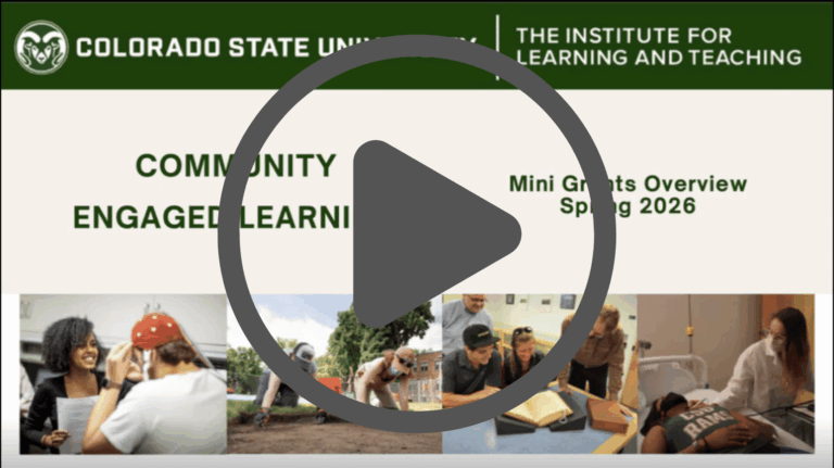 Screenshot of CEL Mini Grants Information Session Spring 2026 recording opening screen with play button