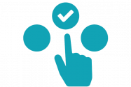 horsetooth blue icon of hand picking between three icons and choosing the middle option with a checkmark